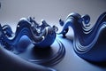 Surreal dark blue glossy wallpaper with abstract wavy shapes. Background with curvy organics texture