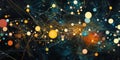 Surreal Data Visualization with Colorful Points and Dynamic Lines Against a Dark Background