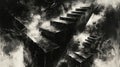 A surreal depiction of abstract stairs emerging from a dark, cloudy void Royalty Free Stock Photo