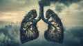 Surreal depiction of lungs as polluted cityscape representing environmental issues Royalty Free Stock Photo