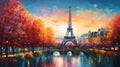 Autumnal Parisian Dreamscape with Eiffel Tower. Generative Ai Royalty Free Stock Photo