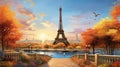 Autumnal Parisian Dreamscape with Eiffel Tower. Generative Ai Royalty Free Stock Photo