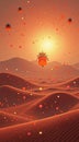 Surreal desert dreamscape with floating lanterns at sunset Royalty Free Stock Photo