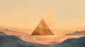 Surreal desert landscape with a floating pyramid Royalty Free Stock Photo