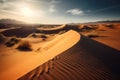 surreal desert landscape with towering sand dunes, casting long shadows in the warm light of a setting sun Royalty Free Stock Photo