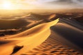 surreal desert landscape with towering sand dunes, casting long shadows in the warm light of a setting sun Royalty Free Stock Photo