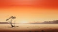 Surreal Desert: A Minimalist Panoramic Painting Of An Orange Expanse