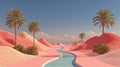 Surreal desert oasis with pink sand and palm trees Royalty Free Stock Photo