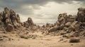 Surreal Desert Rock Formations: A Dark Beige And Gray Adventure