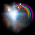 Bright galaxies and rainbow in vivid universe