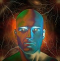 Man`s head with glowing eyes