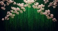 Cherry Blossoms and Falling Digital Code Matrix Rain, Digital Art Royalty Free Stock Photo