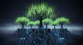 Digital Forest Glowing Binary Trees Rooted in Circuit Boards, Future Technology Concept Royalty Free Stock Photo