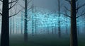 Digital Forest Binary Code Stream in Misty Woodland Royalty Free Stock Photo