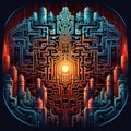 Surreal Digital Illustration: Vibrant Portal of Puzzles in a Labyrinth