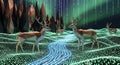 Low Poly Deer in Digital Forest with Aurora Borealis and Binary Code Landscape Royalty Free Stock Photo