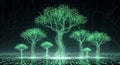 Digital Forest of Binary Trees in Futuristic Technology Landscape Royalty Free Stock Photo