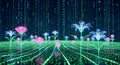 Digital Flowers Blooming in Binary Code Matrix - Futuristic Nature Concept Royalty Free Stock Photo