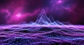 Futuristic Digital Landscape with Glowing Mountain Peaks and Nebula Sky abstract background Royalty Free Stock Photo