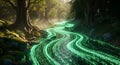 Digital River Forest Binary Code Stream in Nature, Technology Ecology Fusion Royalty Free Stock Photo