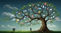 Surreal Digital Tree with Social Media and Technology Icons