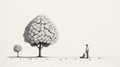 Surreal Dotwork Illustration: Man, Trees, And Lawnmower