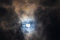 Surreal Dramatic Solar Eclipse Covered By Clouds. Natural Phenomenon