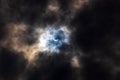Surreal Dramatic Solar Eclipse Covered By Clouds. Natural Phenomenon