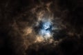 Surreal Dramatic Solar Eclipse Covered By Clouds. Natural Phenomenon