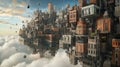 Surreal Dream City with Gravity Defying Buildings in the Sky