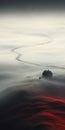 Surreal Cinematic Minimalistic Shot: Foggy Landscape With White House