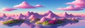 Surreal and dreamlike landscape of floating islands suspended in a pastel-colored sky