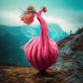 A Surreal and dreamlike picture, pink something like a thick tree with a flowers. AI generative image.