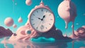 A surreal dreamscape with distorted, melting clocks and surreal, floating objects.