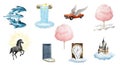 Surreal Dreamscape Featuring Whimsical Objects on a Clean White Background Royalty Free Stock Photo
