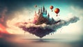 surreal dreamscape of floating island with castle on it, neural network generated art