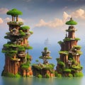A surreal dreamscape of floating islands, adorned with whimsical structures and fantastical elements1, Generative AI Royalty Free Stock Photo