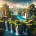 A surreal dreamscape, with floating islands and waterfalls, creating a sense of whimsy and imagination3