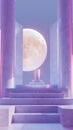 Surreal Dreamscape with Glowing Full Moon and Futuristic Marble Columns