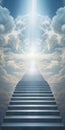 surreal dreamy concept of a infinite staircase leading to the sky. glowing cross in the sky. Royalty Free Stock Photo