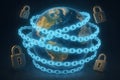 Surreal Earth globe wrapped in digital code chains Royalty Free Stock Photo