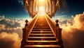 Surreal Elemental Stairway Suspended in Blue Sky and Cloudscape Royalty Free Stock Photo