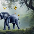 A surreal elephant with butterfly wings, gently gliding through an enchanted forest1, Generative AI