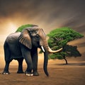 A surreal elephant with a peacock tail, radiating elegance and majesty in a whimsical landscape4, Generative AI