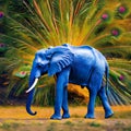 A surreal elephant with a peacock tail, radiating elegance and majesty in a whimsical landscape3, Generative AI