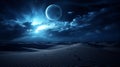 Surreal and enchanting moonlit desert dune landscape under the captivating night sky