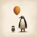 A Surreal Encounter: Penguin And Child With Balloon