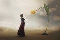 Surreal encounter between a woman and a giant tulip Royalty Free Stock Photo