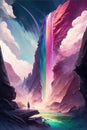 a surreal epic illustration of a falling waterfall, colorful anime style, generative ai technology