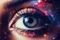 Surreal eye of universe. Galaxy vision. All-seeing eye, cosmic order, spiritual guidance concept
